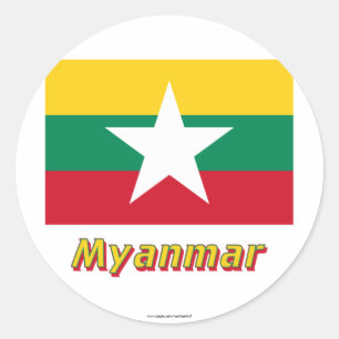 Adesivo Redondo Bandeira de Myanmar com nome