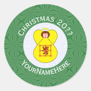 Adesivo Redondo Bandeira de Natal do Anjo Leão Escocês Personaliza
