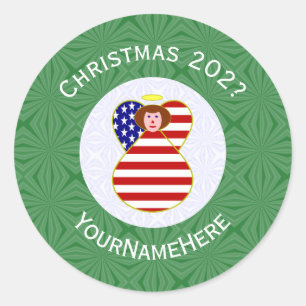 Adesivo Redondo Bandeira de Natal USA Anjo Cabelo Vermelho Persona