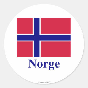 Adesivo Redondo Bandeira de Noruega com nome no norueguês