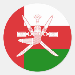 Adesivo Redondo Bandeira de Omani e emblema nacional, bandeira de 