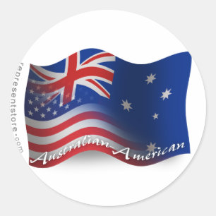 Adesivo Redondo Bandeira de ondulação Australiano-Americana