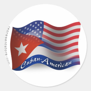 Adesivo Redondo Bandeira de ondulação Cubano-Americana