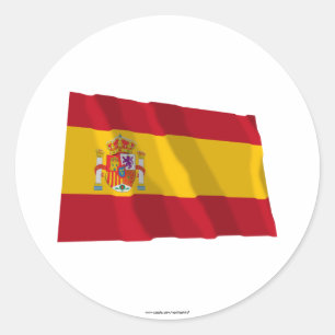 Adesivo Redondo Bandeira de ondulação da espanha