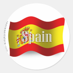 Adesivo Redondo Bandeira de ondulação da espanha