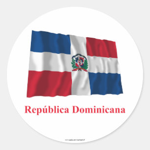 Adesivo Redondo Bandeira de ondulação da República Dominicana c
