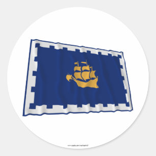 Adesivo Redondo Bandeira de ondulação de Cidade de Quebec