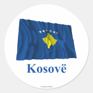 Adesivo Redondo Bandeira de ondulação de Kosovo com nome no