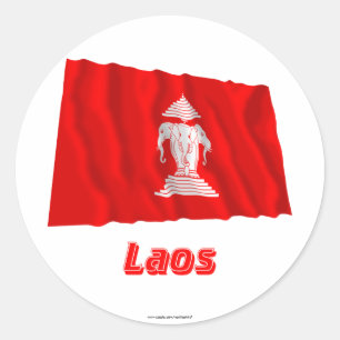 Adesivo Redondo Bandeira de ondulação de Laos com nome (1952-197