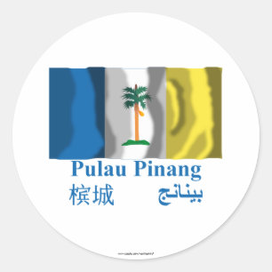 Adesivo Redondo Bandeira de ondulação de Penang com nome