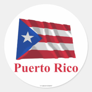 Adesivo Redondo Bandeira de ondulação de Puerto Rico com nome