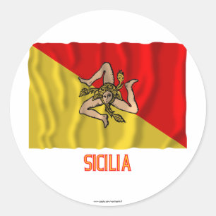 Adesivo Redondo Bandeira de ondulação de Sicilia com nome