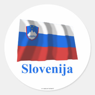 Adesivo Redondo Bandeira de ondulação de Slovenia com nome no
