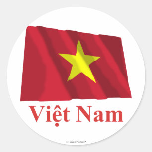 Adesivo Redondo Bandeira de ondulação de Vietnam com nome no