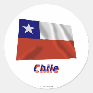 Adesivo Redondo Bandeira de ondulação do Chile com nome