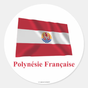 Adesivo Redondo Bandeira de ondulação francesa de Polinésia com