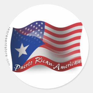 Adesivo Redondo Bandeira de ondulação Rican-Americana de Puerto
