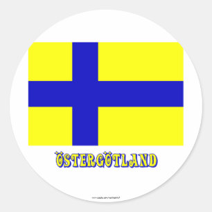 Adesivo Redondo Bandeira de Östergötland com o nome (não oficia