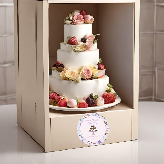 Adesivo Redondo Bandeira de Padrões de Bolo Clássico de Casamento  (A Floral Wedding Cake Bakery Sticker for your home baker needs. )
