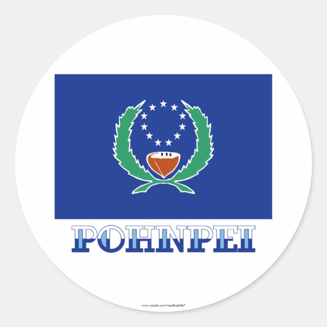 Adesivo Redondo Bandeira de Pohnpei, com nome (Frente)