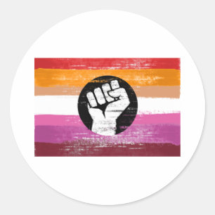 Adesivo Redondo Bandeira de protesto pintada de lésbica