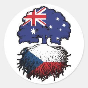 Adesivo Redondo Bandeira de Raízes da Árvore na Austrália Checa