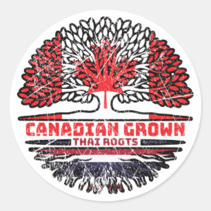 Adesivo Redondo Bandeira de Raízes da Árvore Tailandesa Canadense