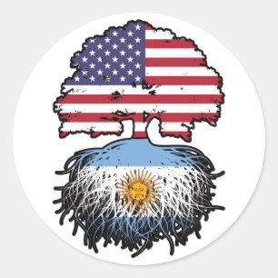 Adesivo Redondo Bandeira de Raízes de Árvore Argentina-americana