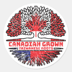 Adesivo Redondo Bandeira de Raízes de Árvore do Canadá, Taiwan