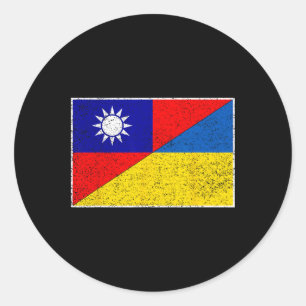 Adesivo Redondo Bandeira de Taiwan Ucrânia Suporte Taiwaniano Ucra