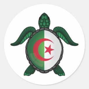 Adesivo Redondo Bandeira de tartaruga marinha da Argélia