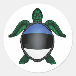 Adesivo Redondo Bandeira de tartaruga marinha da Estônia