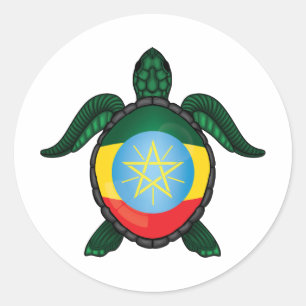 Adesivo Redondo Bandeira de tartaruga marinha da Etiópia
