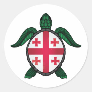 Adesivo Redondo Bandeira de tartaruga marinha da Geórgia