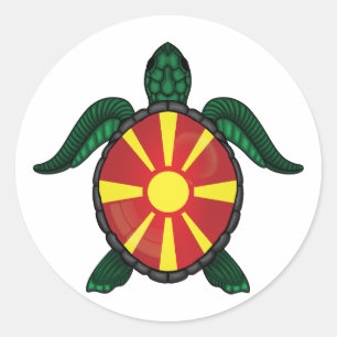 Adesivo Redondo Bandeira de tartaruga marinha da Macedônia