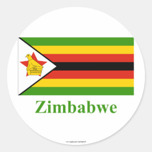 Adesivo Redondo Bandeira de Zimbabwe com nome