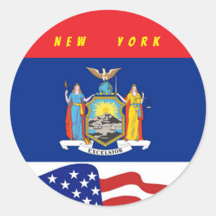 Adesivo Redondo Bandeira divertida de Nova York com Listras Estrel