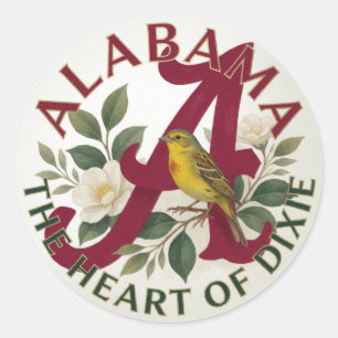 Adesivo Redondo 🕊️ Bandeira do Alabama yellowhammer Herança Ameri