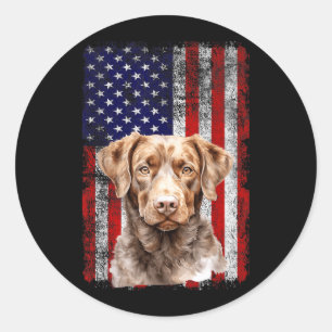 Adesivo Redondo Bandeira do Amante do Cão Retriever da Baía de Che