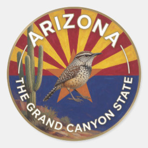 Adesivo Redondo 🌵 Bandeira do Arizona e Trepadeira de Cacto Sudoe