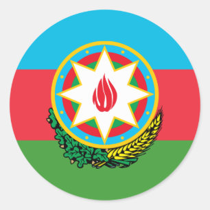 Adesivo Redondo Bandeira do Azerbaijão e Emblema Nacional, Azerbai