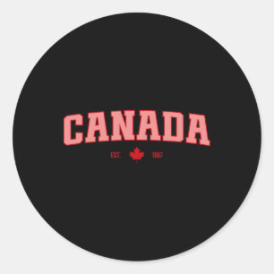Adesivo Redondo Bandeira do Canadá Amor Retro Dia do Canadá Folha