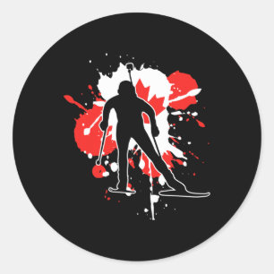 Adesivo Redondo Bandeira do Canadá Biathlonist - Canadense Biathlo