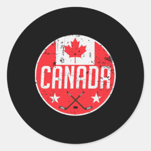 Adesivo Redondo Bandeira do Canadá de Hóquei no Gelo Jersey Adepto