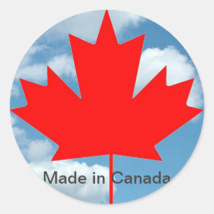 Adesivo Redondo Bandeira do Canadá e céu azul, feitas no Canadá