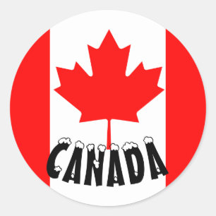 Adesivo Redondo Bandeira do Canadá Folha de Bordo Vermelho Brilhan