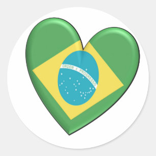 Adesivo Redondo Bandeira do coração de Brasil