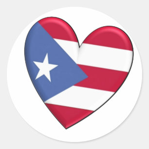 Adesivo Redondo Bandeira do coração de Puerto Rico