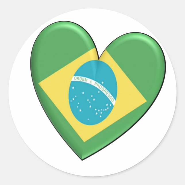 Adesivo Redondo Bandeira do Coração do Brasil (Frente)