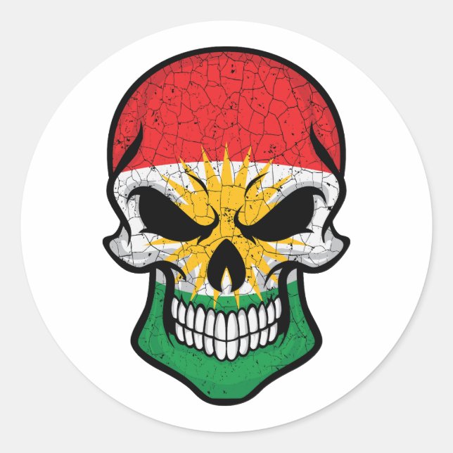 Adesivo Redondo Bandeira do Crânio do Curdistão (Frente)